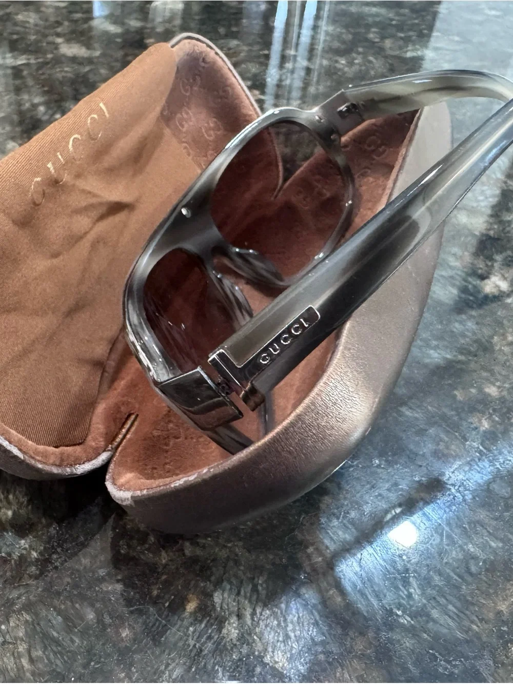 Gucci Clear Frame Sunglasses with Brown Gradient Lenses
